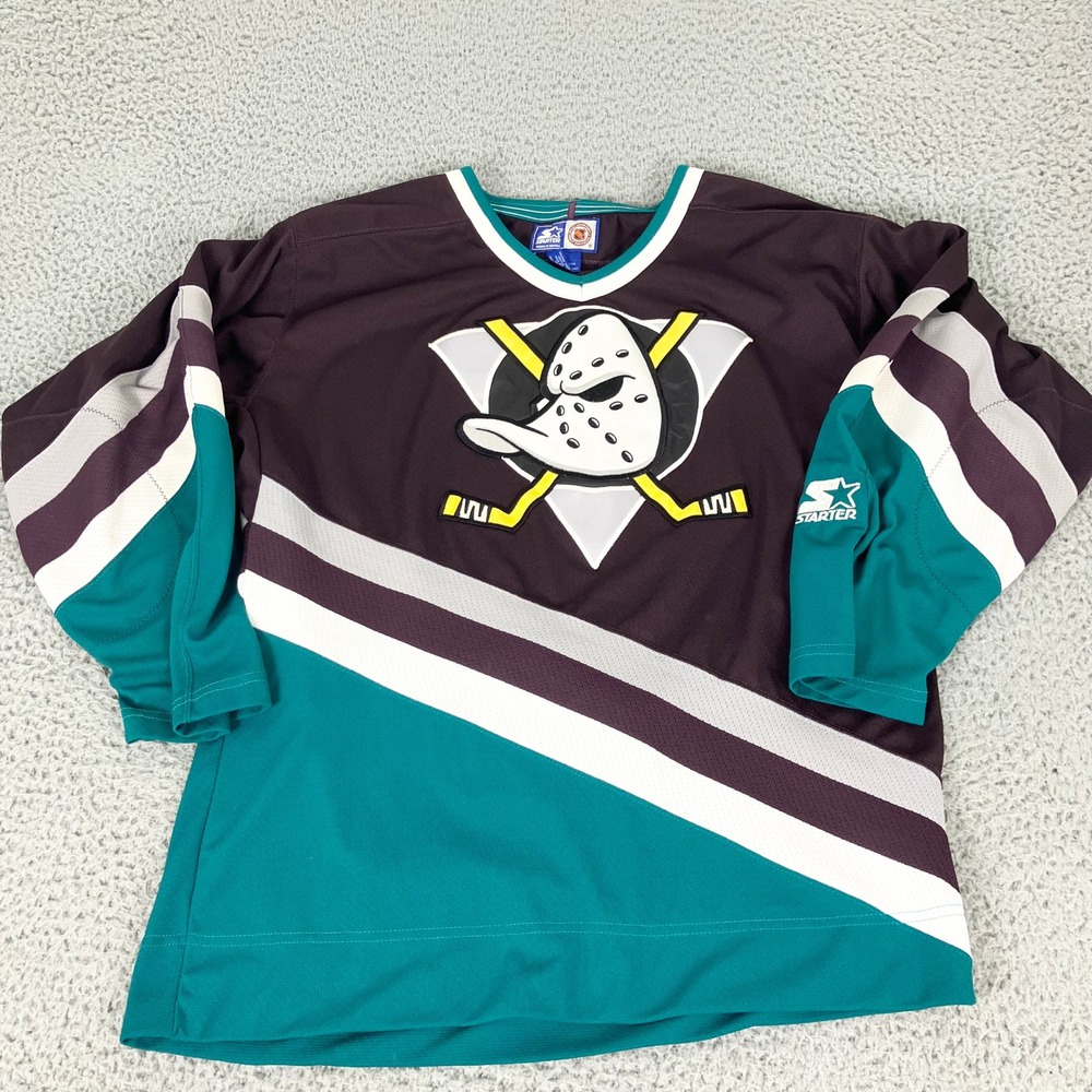 Starter Anaheim Mighty Ducks Hockey Jersey Mens M Purple NHL Vintage 90s Gear